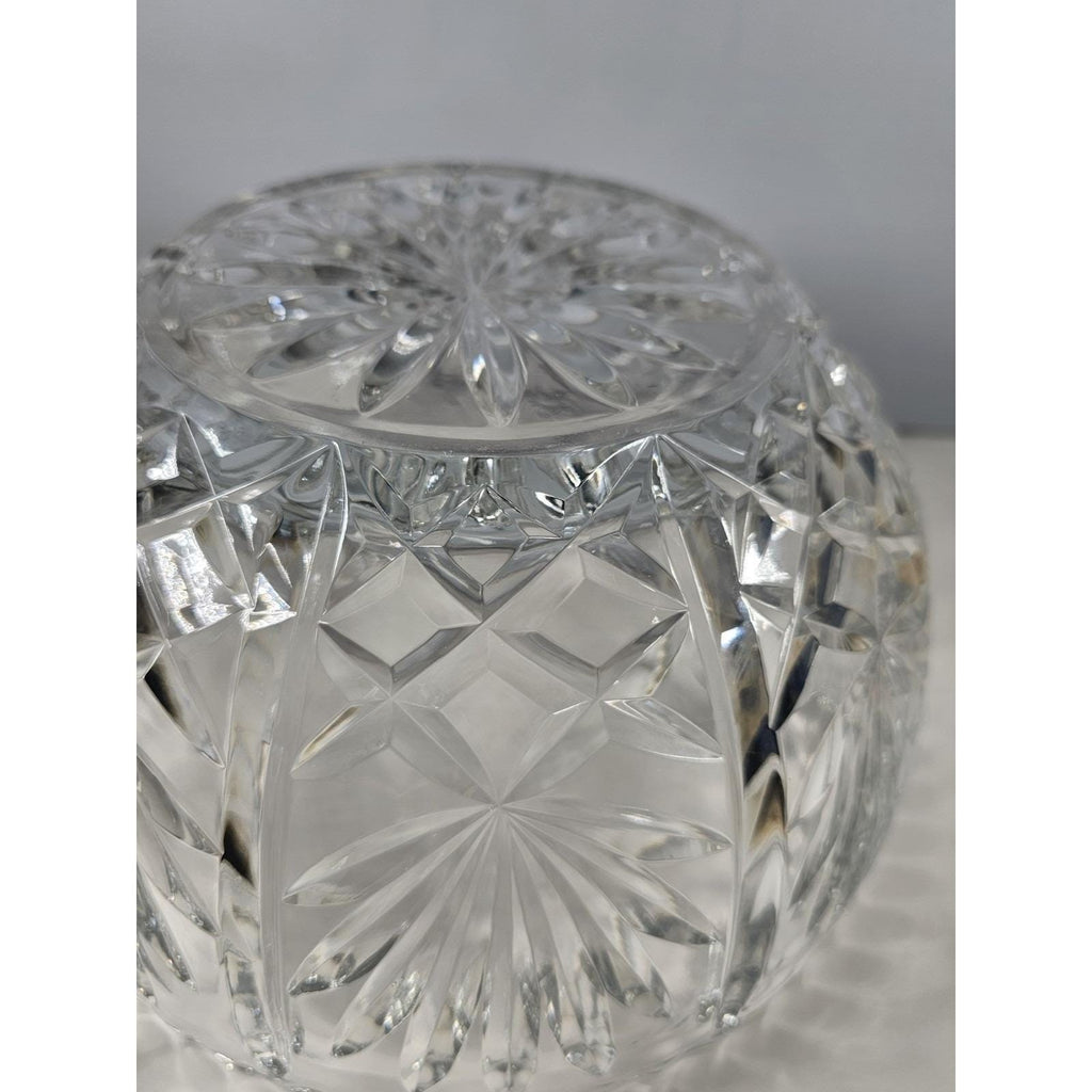 Vintage Cut Crystal Glass Bowl Starburst Pattern Scalloped Rim