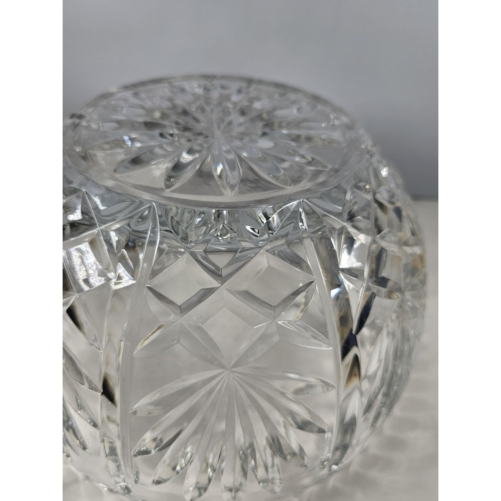 Vintage Cut Crystal Glass Bowl Starburst Pattern Scalloped Rim