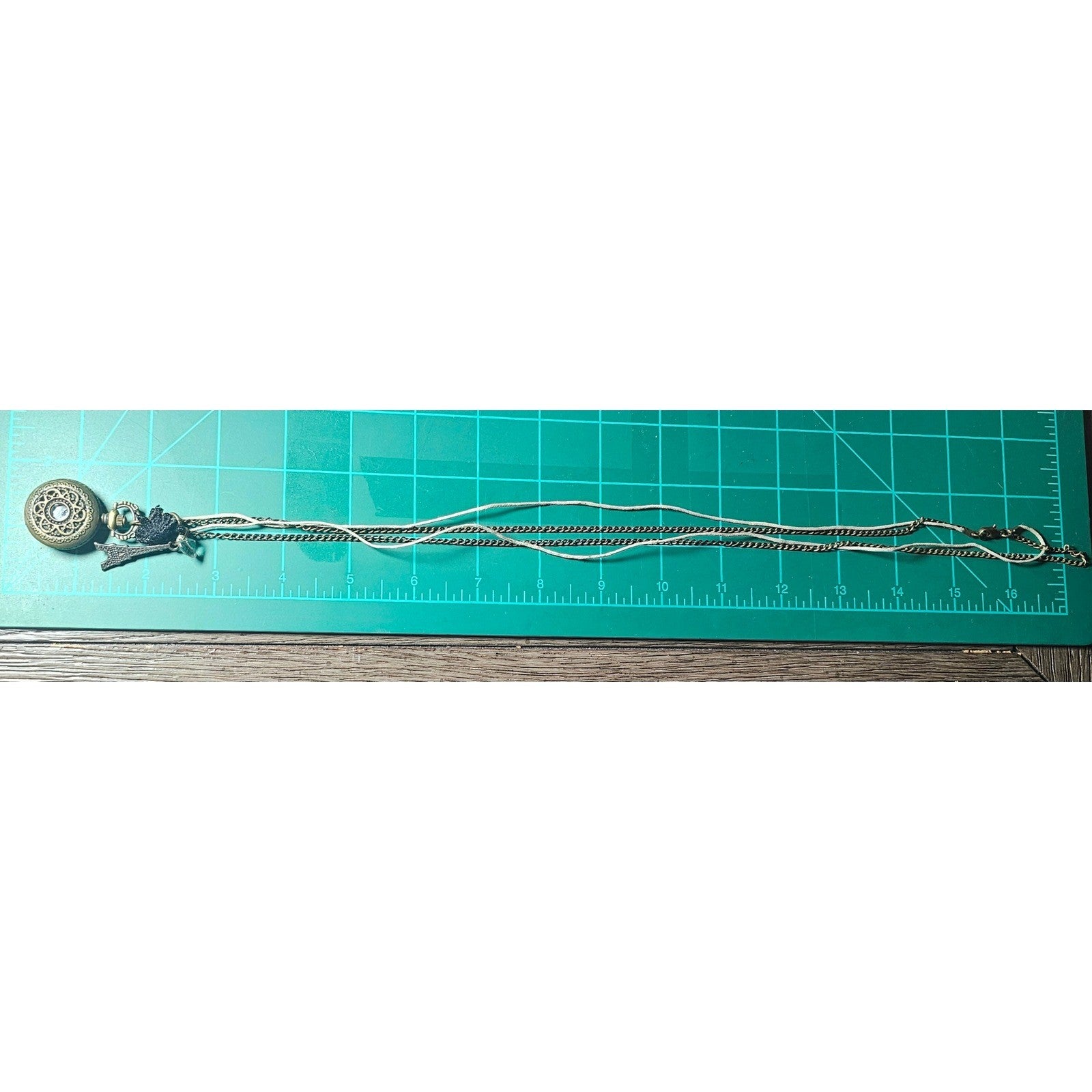 Vintage Pocket Watch Necklace Eiffel Tower Charm Long Chain