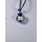 Glass Heart Bottle Pendant Necklace with Floral Design on Black Cord