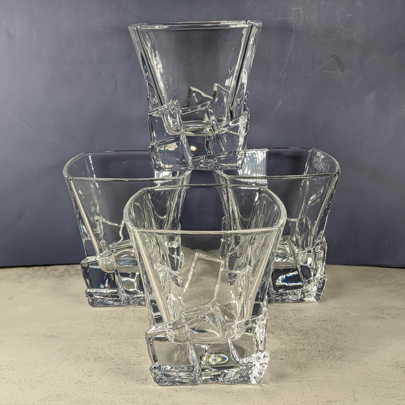 Vintage Heavy Glass Rocks Glasses Set of 4 Ice Cube Base Tumblers
