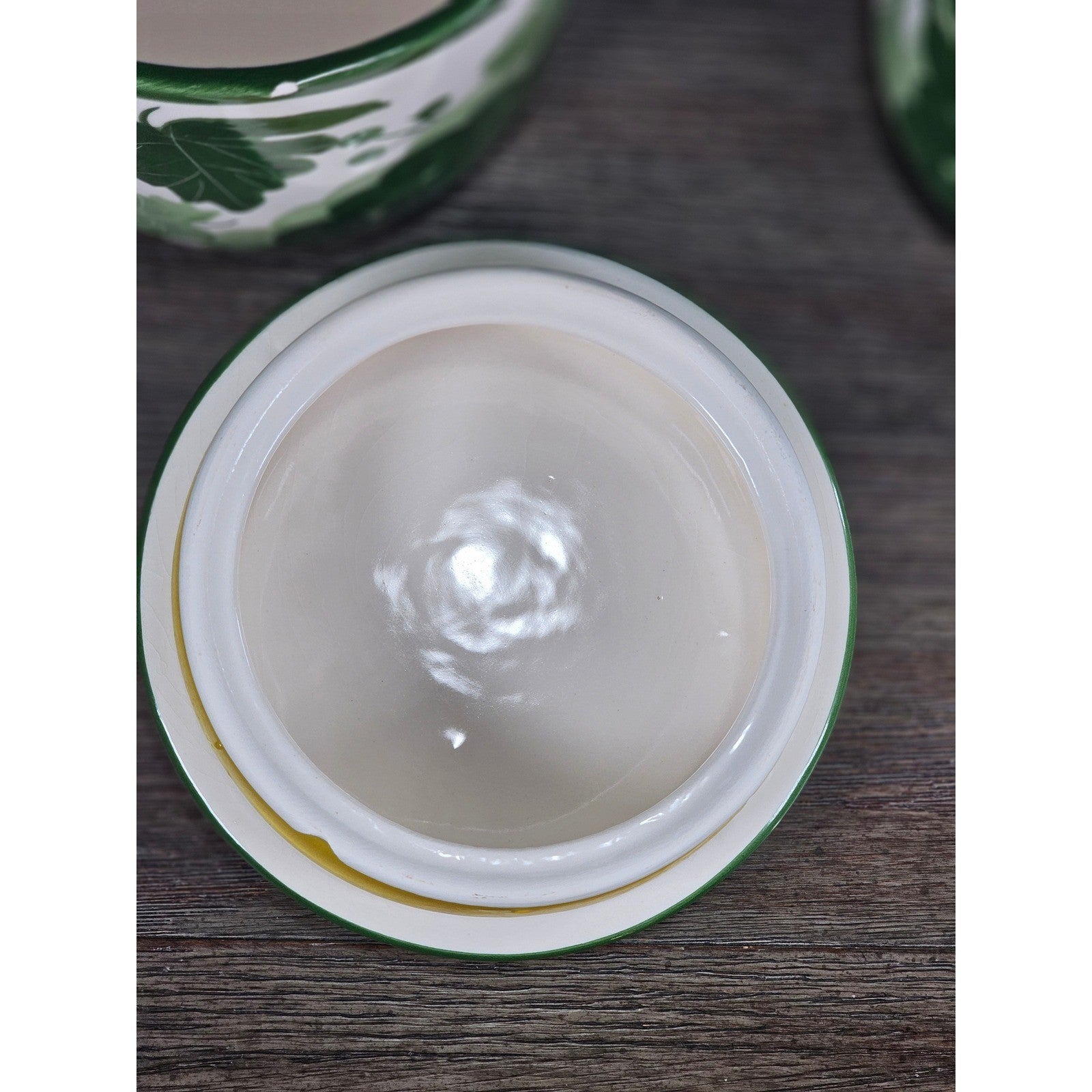 Vintage Grape Leaf Canisters with Lids – Set of 2 – Green Ceramic