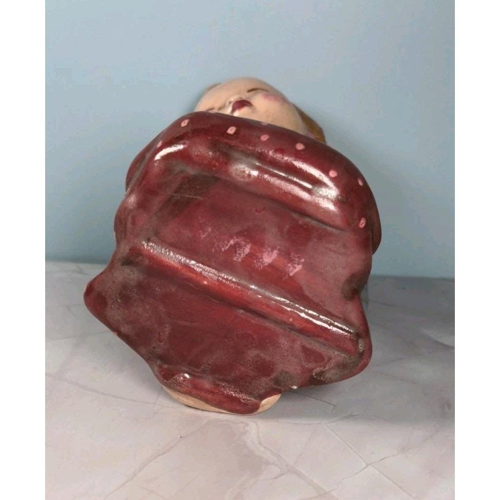 Vintage Kneeling Angel Planter Vase Ceramic Polka Dot