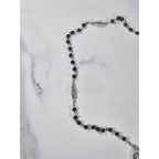 Vintage Black Bead Rosary Necklace Silver Tone Crucifix Catholic