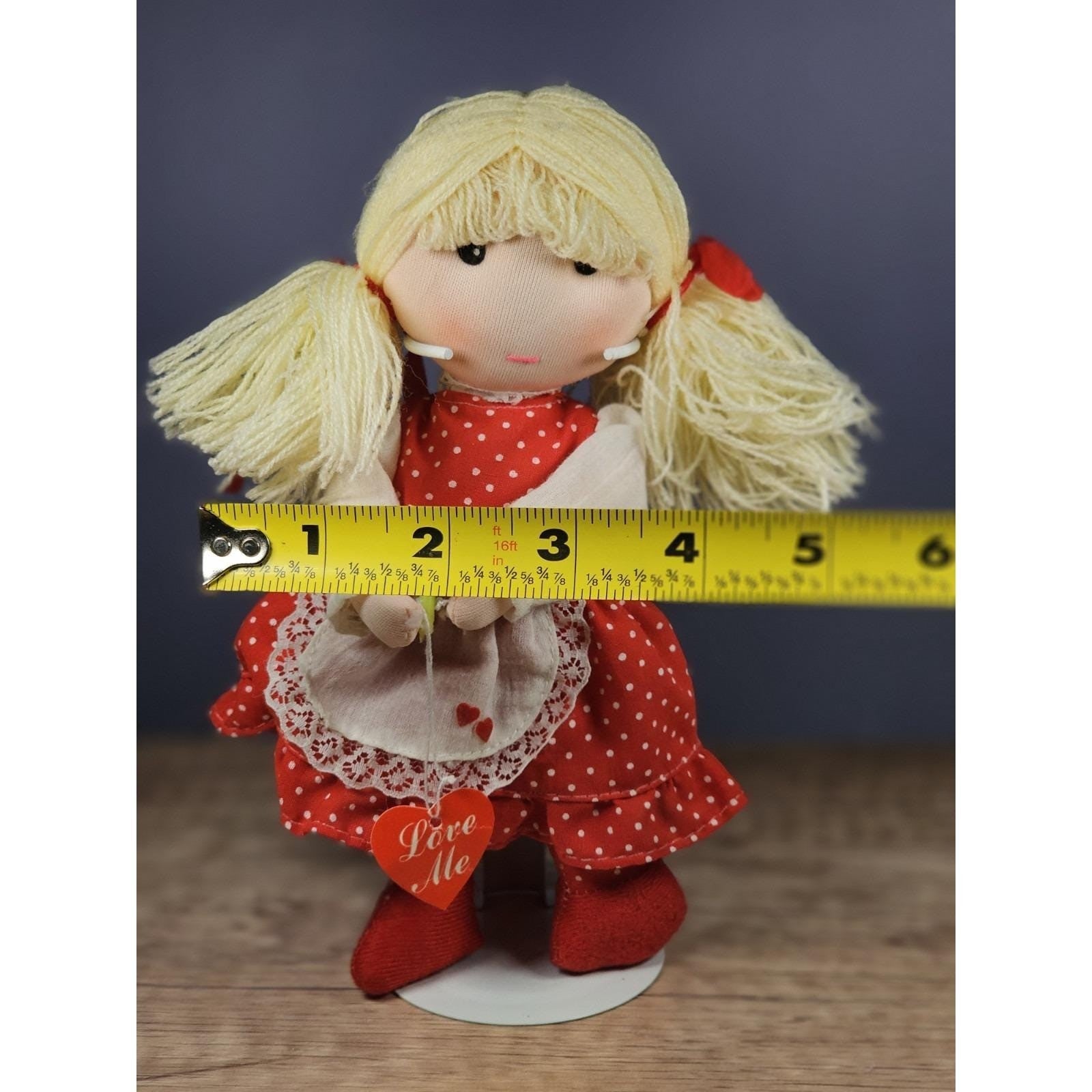 Vintage Rag Doll Red Polka Dot Dress Cloth Doll Heart Tag