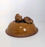 Terrafirma Ellen Evans Pottery 1998 Lid Garlic Brown Glaze Ceramic Covered Bowl