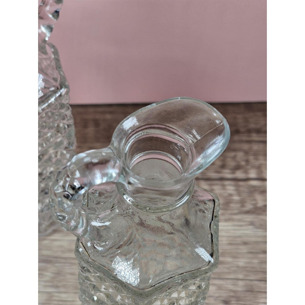 Vintage Anchor Hocking Wexford Cruet Set Cube Cut Glass 6"