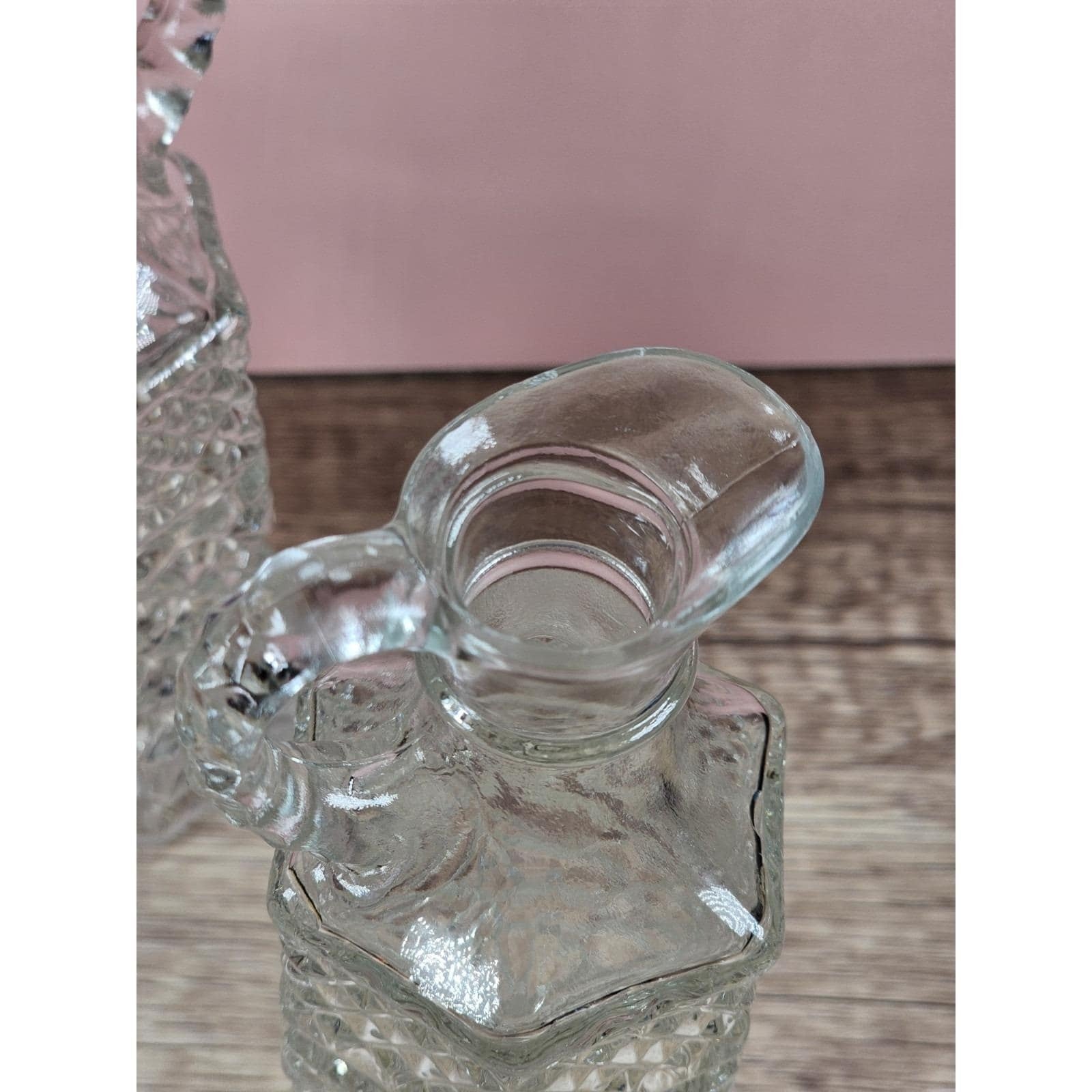 Vintage Anchor Hocking Wexford Cruet Set Cube Cut Glass 6"