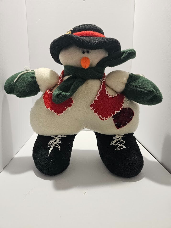 Vintage Holiday Plush Snowman – 11″ x 8.5″ Retro Christmas Decor Toy