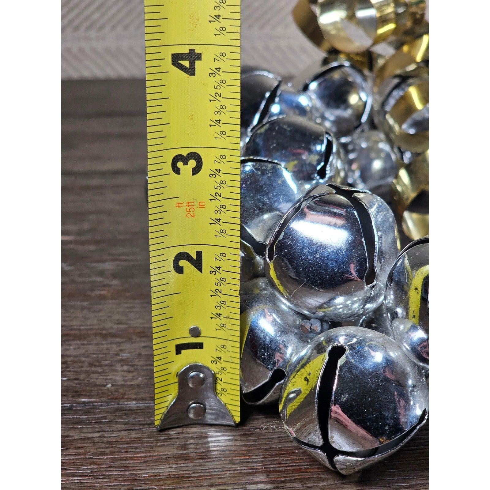 Vintage Silver Jingle Bell Wreath Gold Bow Holiday Door Decor