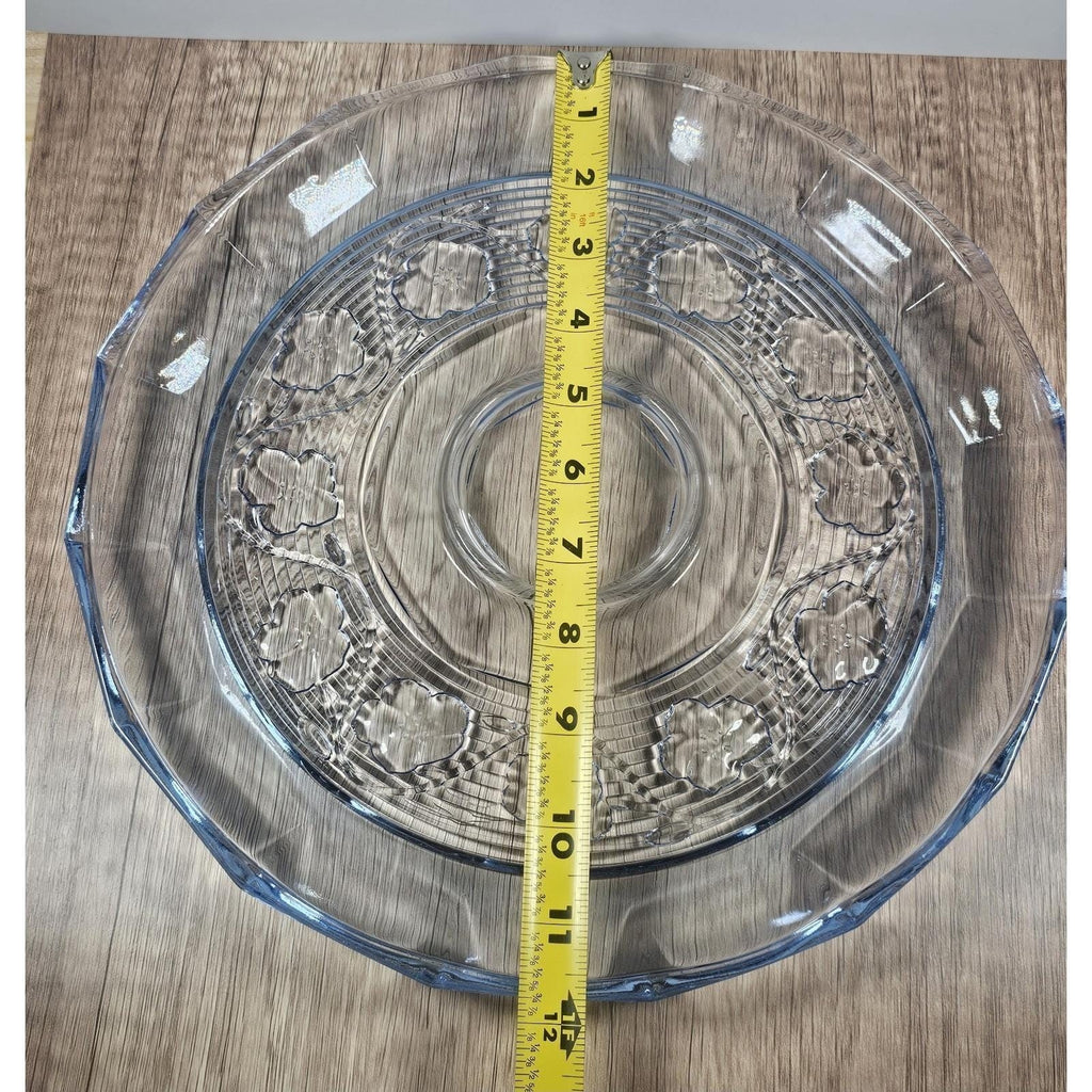 Vintage Anchor Hocking Blue Chip and Dip Plate Glass Serving Tray