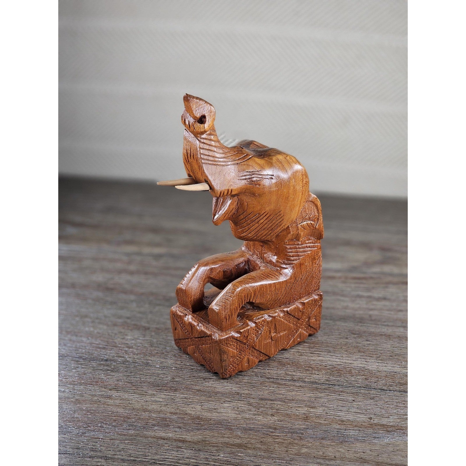 Vintage Teak Wood Elephant Bookend Hand Carved Decor