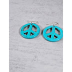 Vintage Turquoise Peace Sign Dangle Earrings Boho Hippie Style