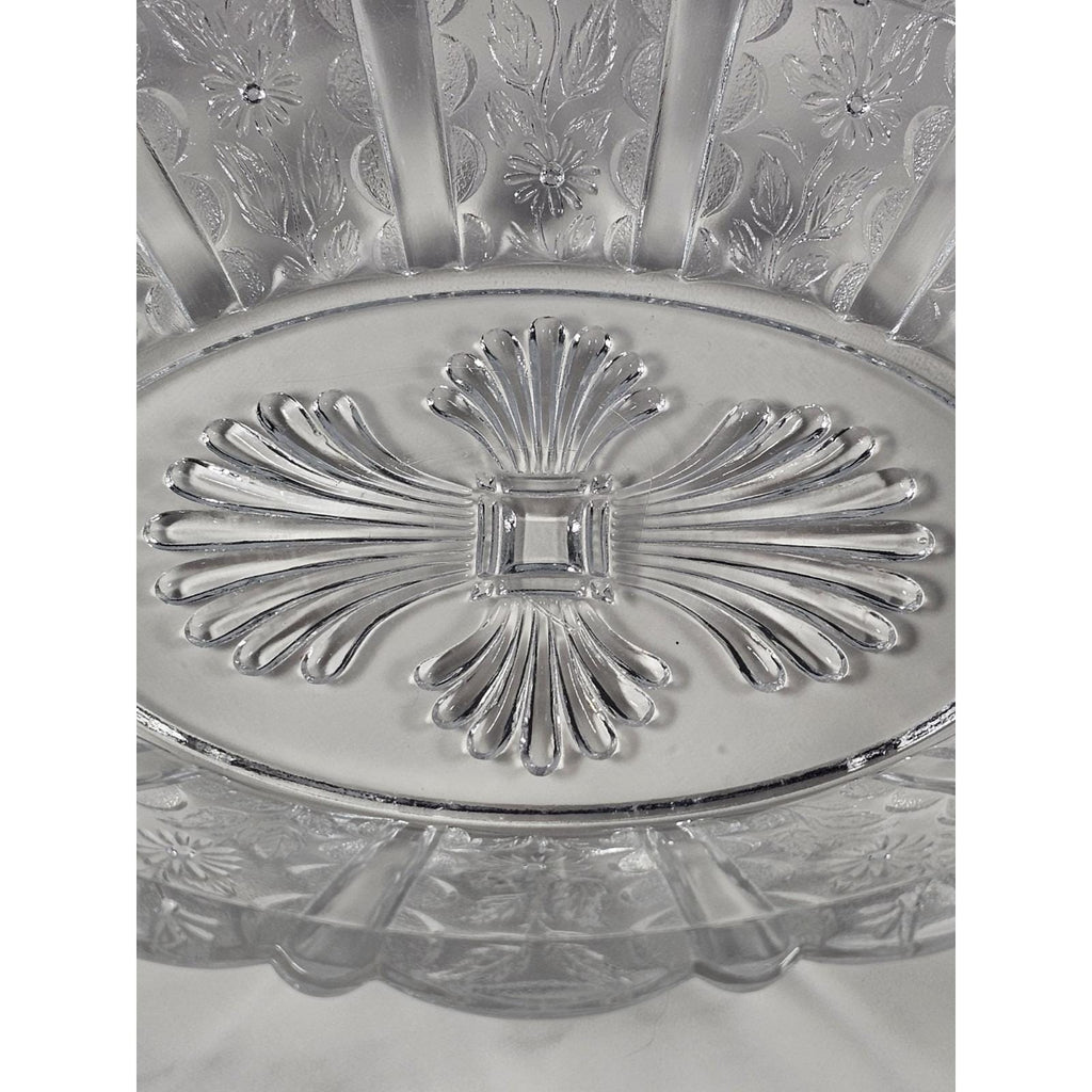 Vintage Clear Glass Sunflower Pattern Oblong Serving Bowl 9"
