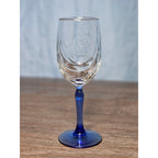 Vintage Blue Stem Wine Glass Clear Etched Bowl 8 Inch Goblet