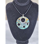 Vintage Abalone Shell Circle Pendant Necklace Silver Tone