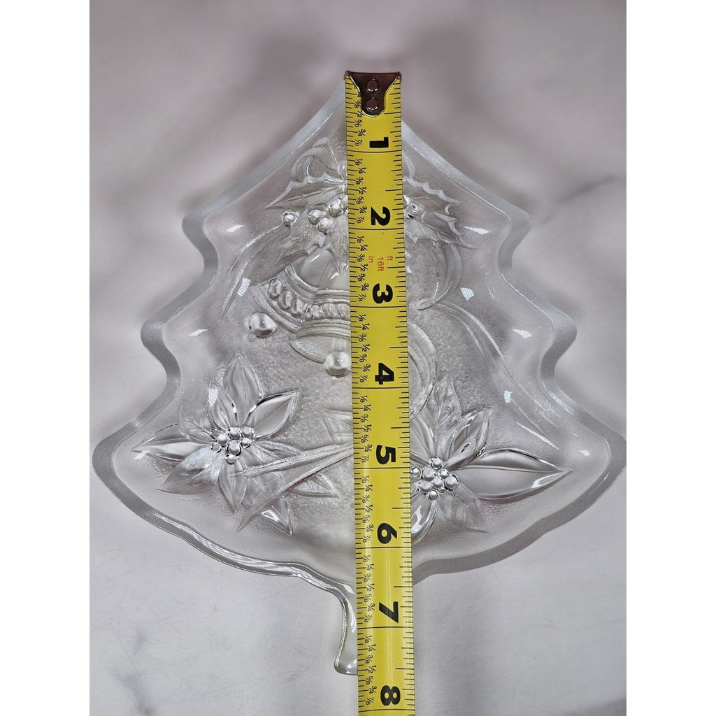 Vintage Soga Japan Frosted Glass Christmas Tree Serving Plate 8x6.5