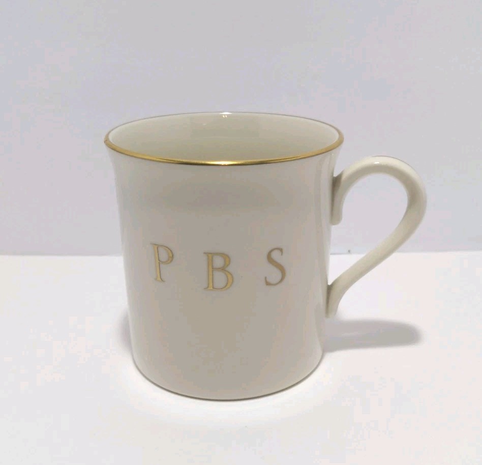 PBS Coffee Mug White With Gold Trim by Lenox – Classic Porcelain USA