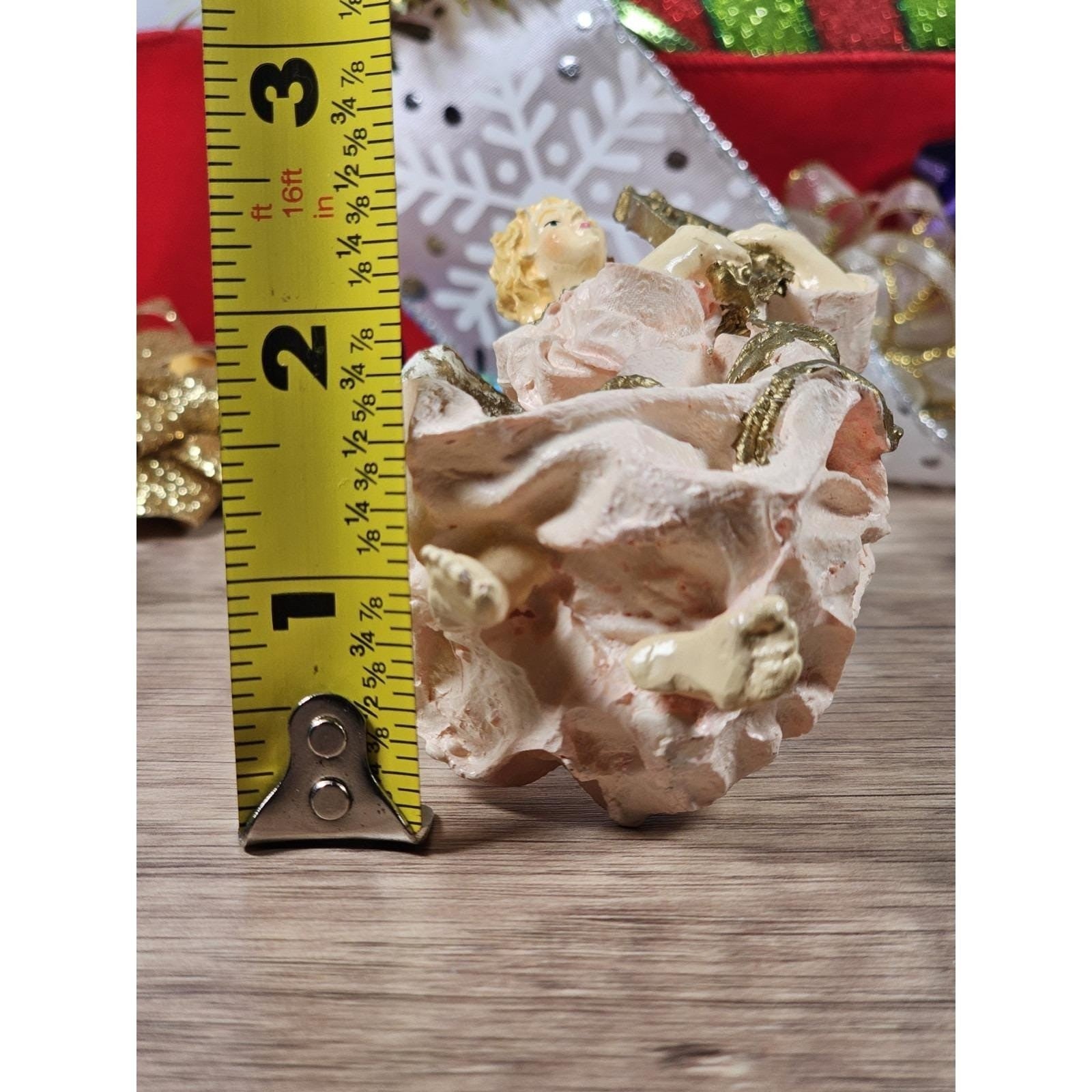 Vintage Angel Ornament Pink Resin Harp 1990s Christmas Decor