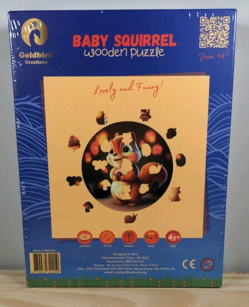 Vintage Goldbird Creations Baby Squirrel Wooden Puzzle – 50 Pieces