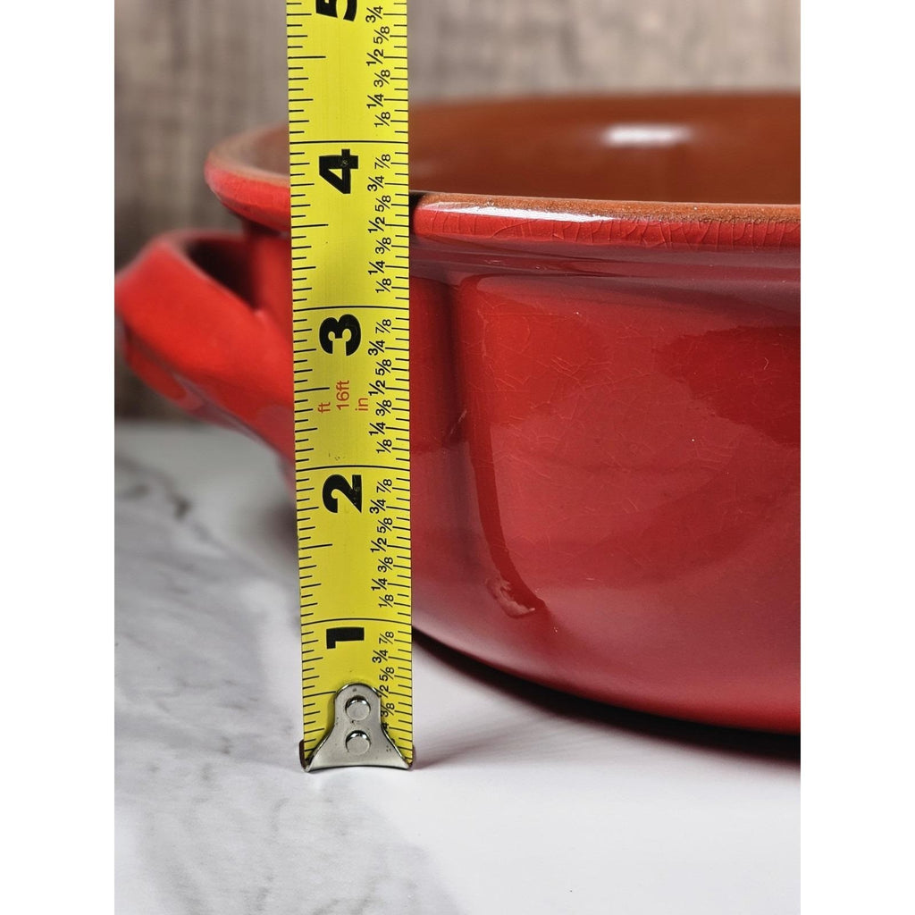 Vintage Mid Century Modern Red Orange Dual Handle Serving Bowl