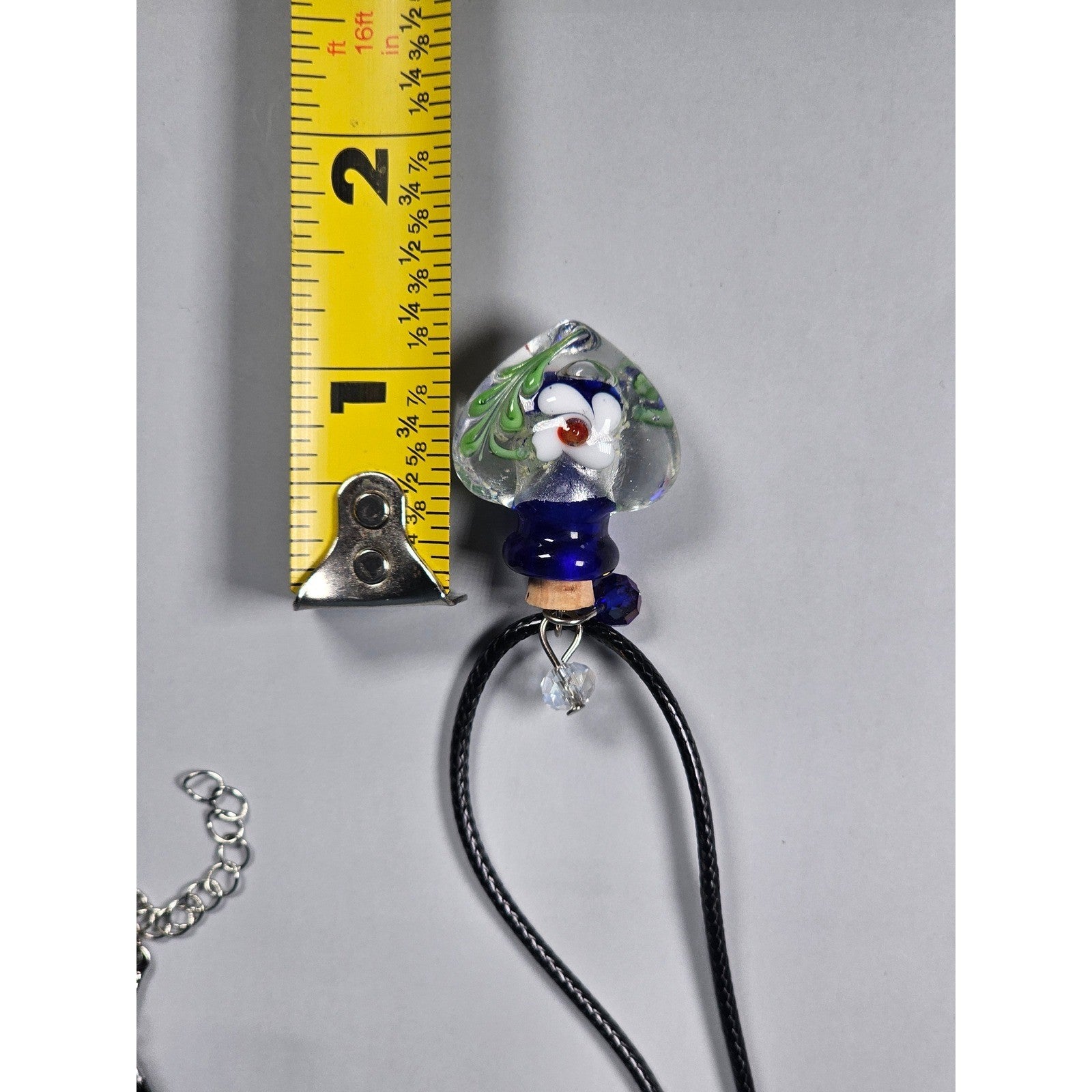 Vintage Glass Heart Bottle Pendant Necklace with Floral Design