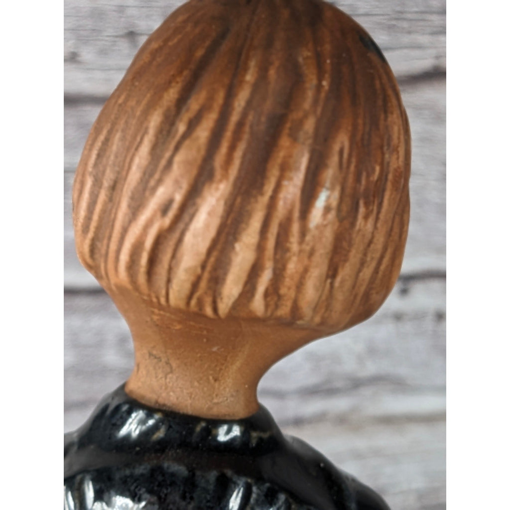 Vintage Ceramic Child Figurine Black Embossed Coat 9.5 Inch Statue
