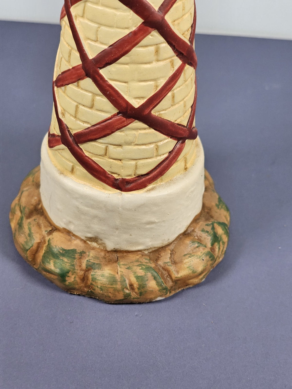 Vintage Ks Collection Beige Brick Red Diamond Design Lighthouse 6" Tall
