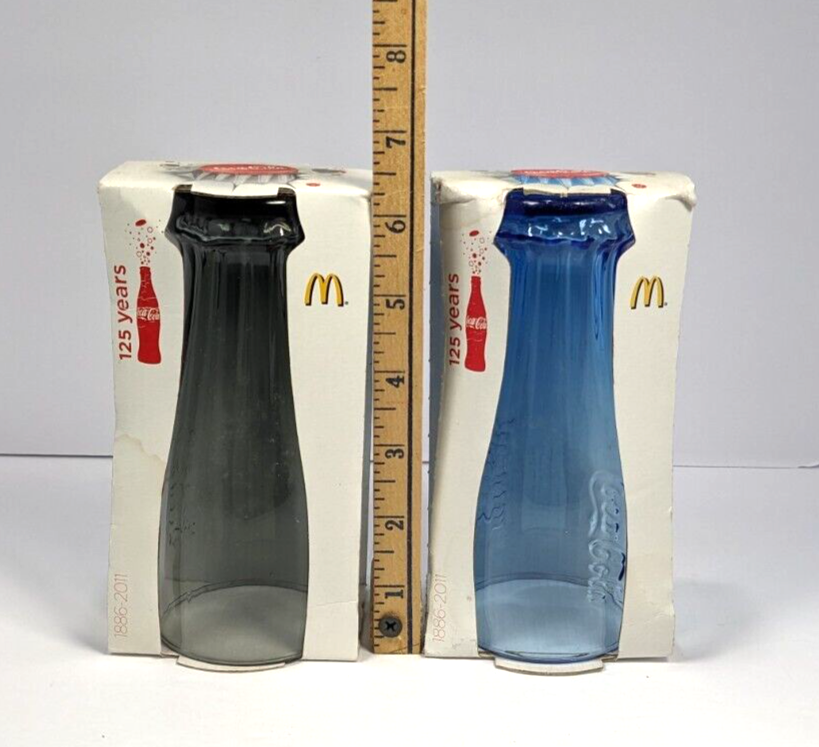 Lot of 2 European 125th Anniversary Coca-Cola And McDolalds Glasses In Box 2010