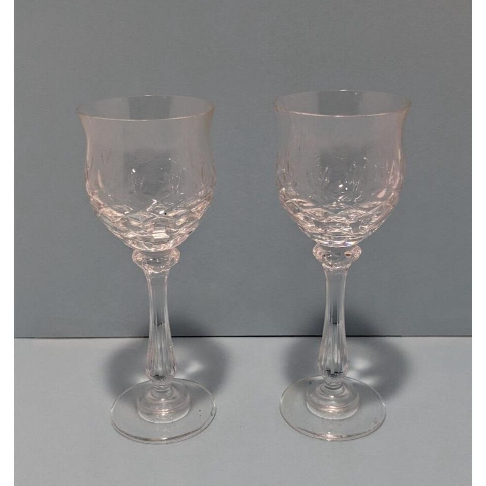 Crystal Cut Cordial Glasses Set of 2 Stemmed 5 Inch