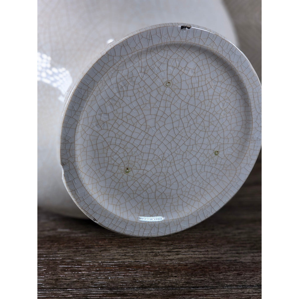 Vintage White Crackle Glaze Vase 12.5in Farmhouse Display