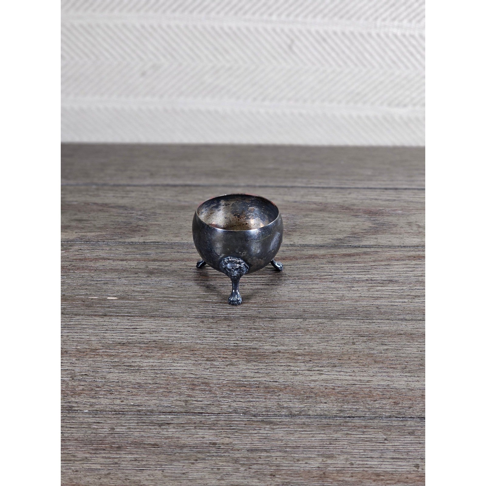 Vintage Silverplate Lion Head Footed Bowl Small Decorative Salt Cellar