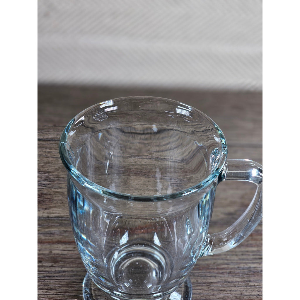 Vintage Clear Glass Pedestal Mug with Handle | Footed Coffee Cup