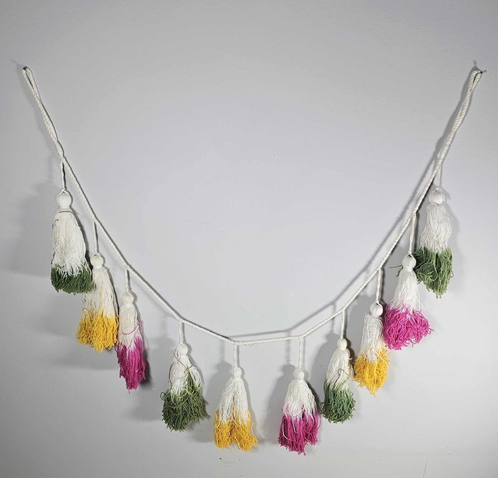 Yarn Tassel Garland Yellow Pink Green 32"