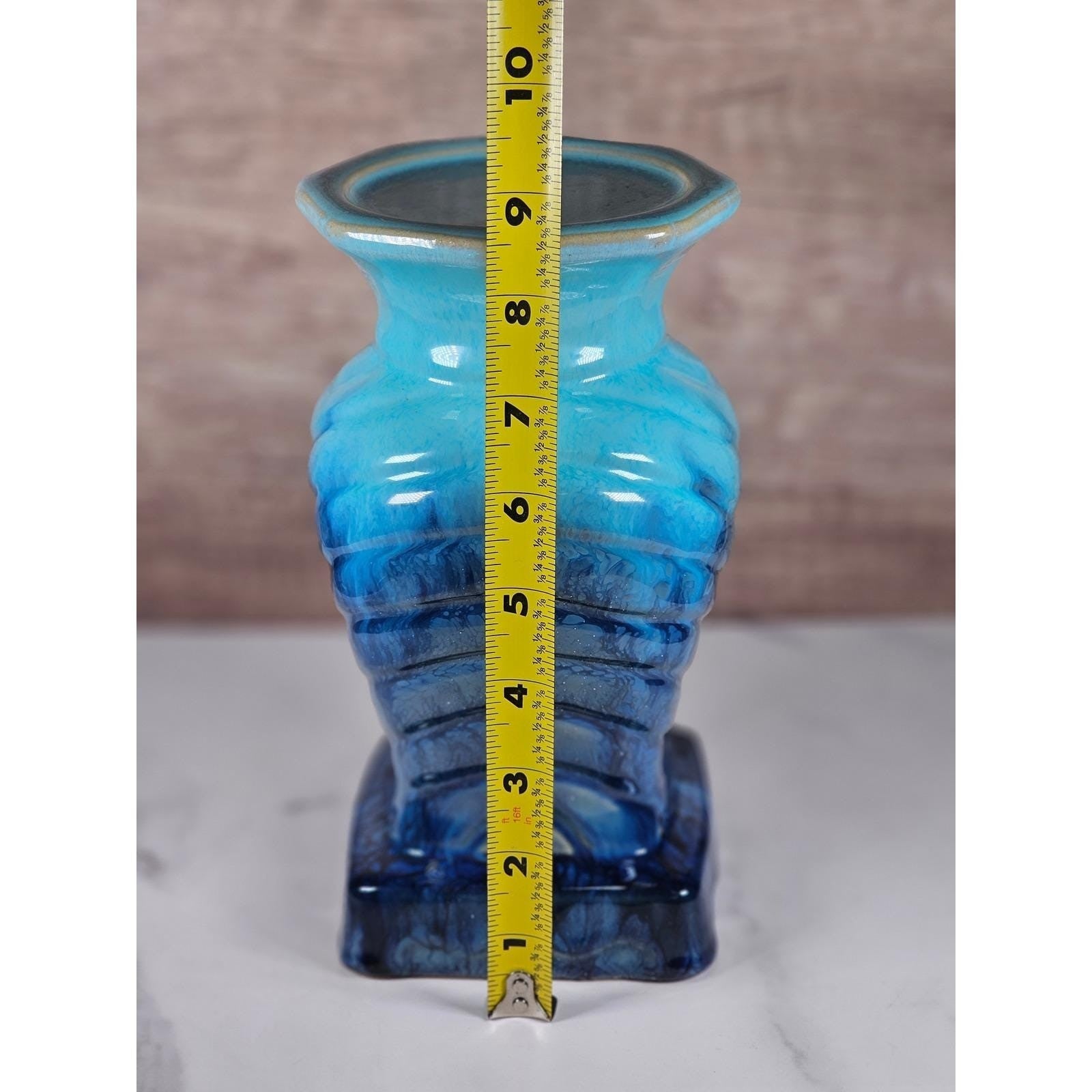 Vintage Drip Glaze Vase Blue Ceramic Sculptural Art Pottery