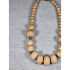 Vintage Wooden Bead Necklace with Silver Tone Accents | Rustic Boho Jewelry
