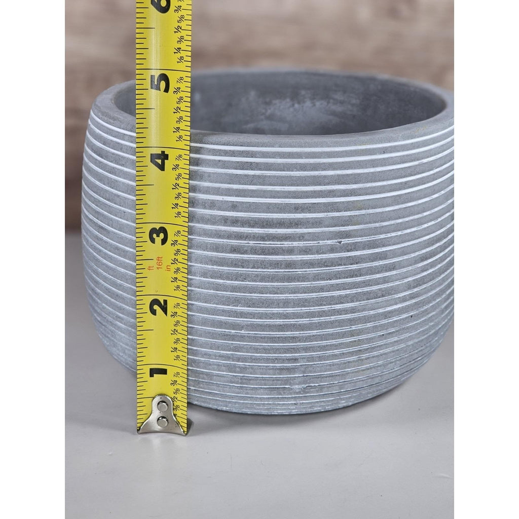 Minimalist Cement Planter with Ribbed Texture Modern Gray Pot
