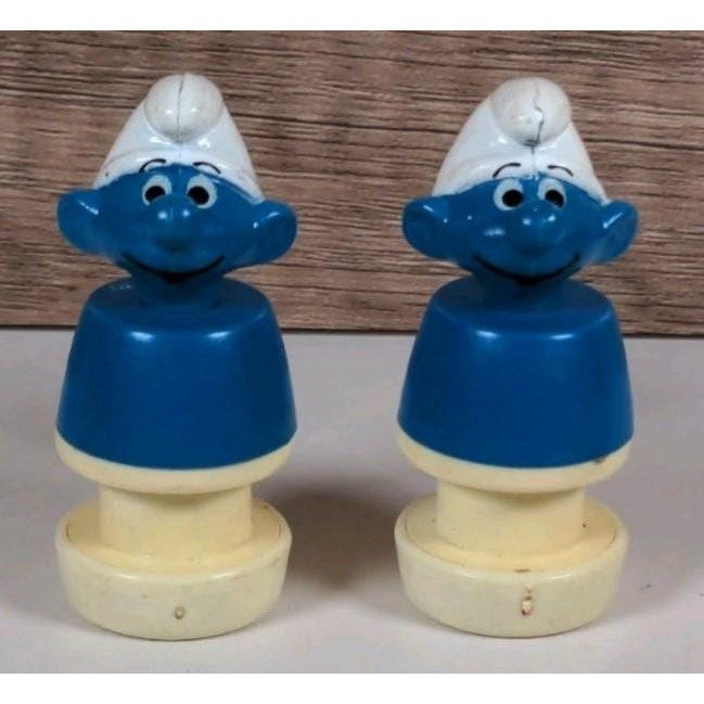 Vintage Smurfs School Bus Figures Pair Peyo 1982 Blue PVC Mini Smurf