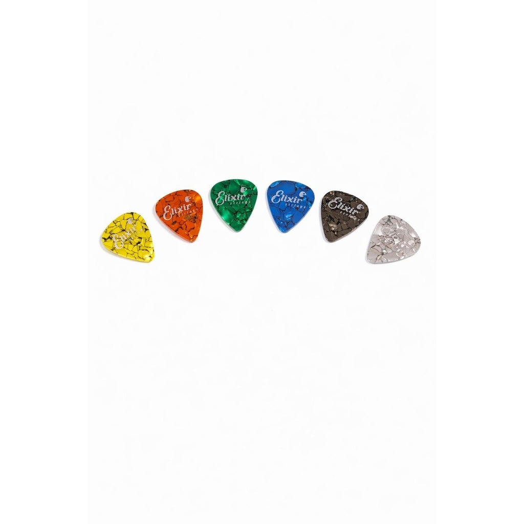 Elixir Guitar Pick Set 6 Celluloid Picks Mixed Gauges Marbled Colors