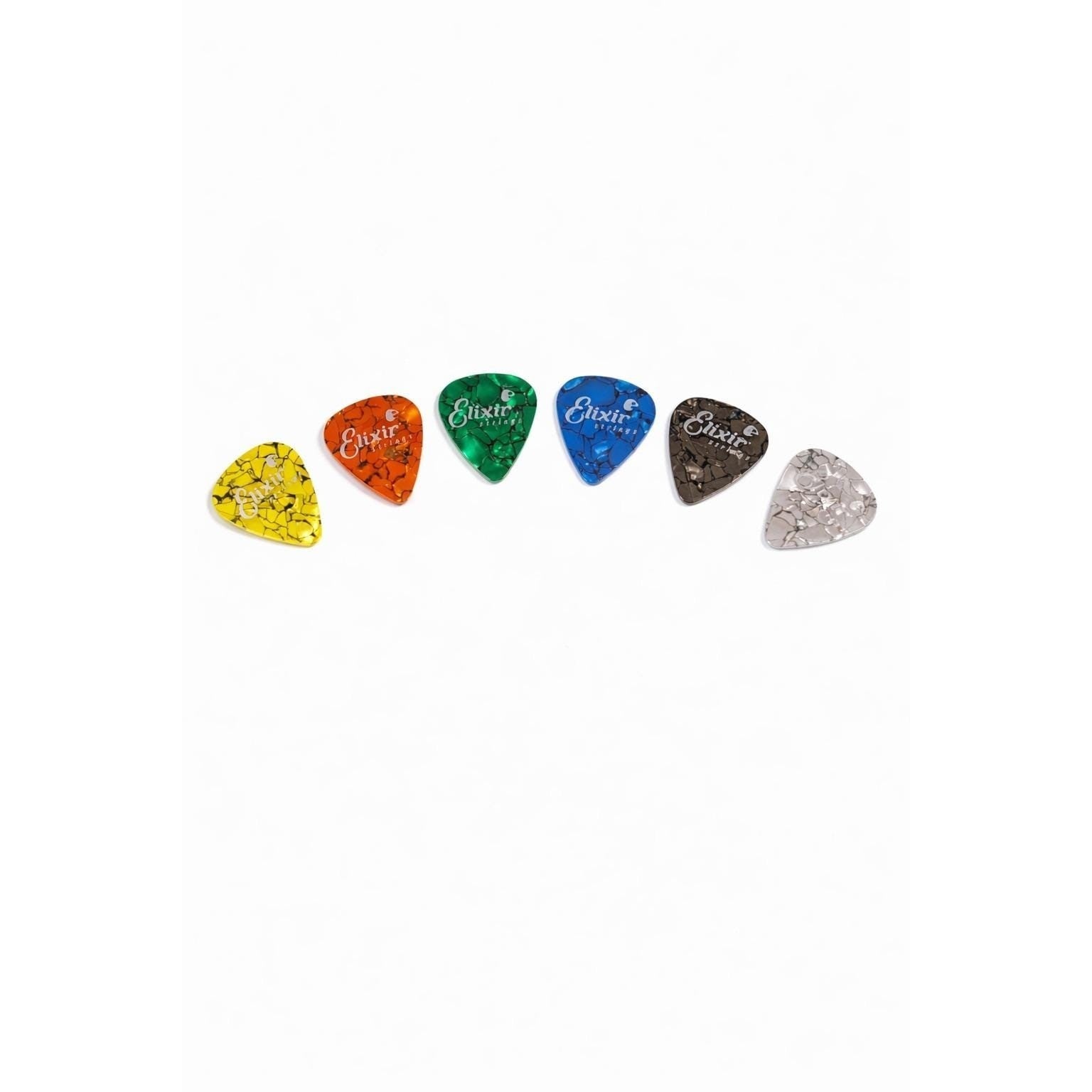 Elixir Guitar Pick Set 6 Celluloid Picks Mixed Gauges Marbled Colors