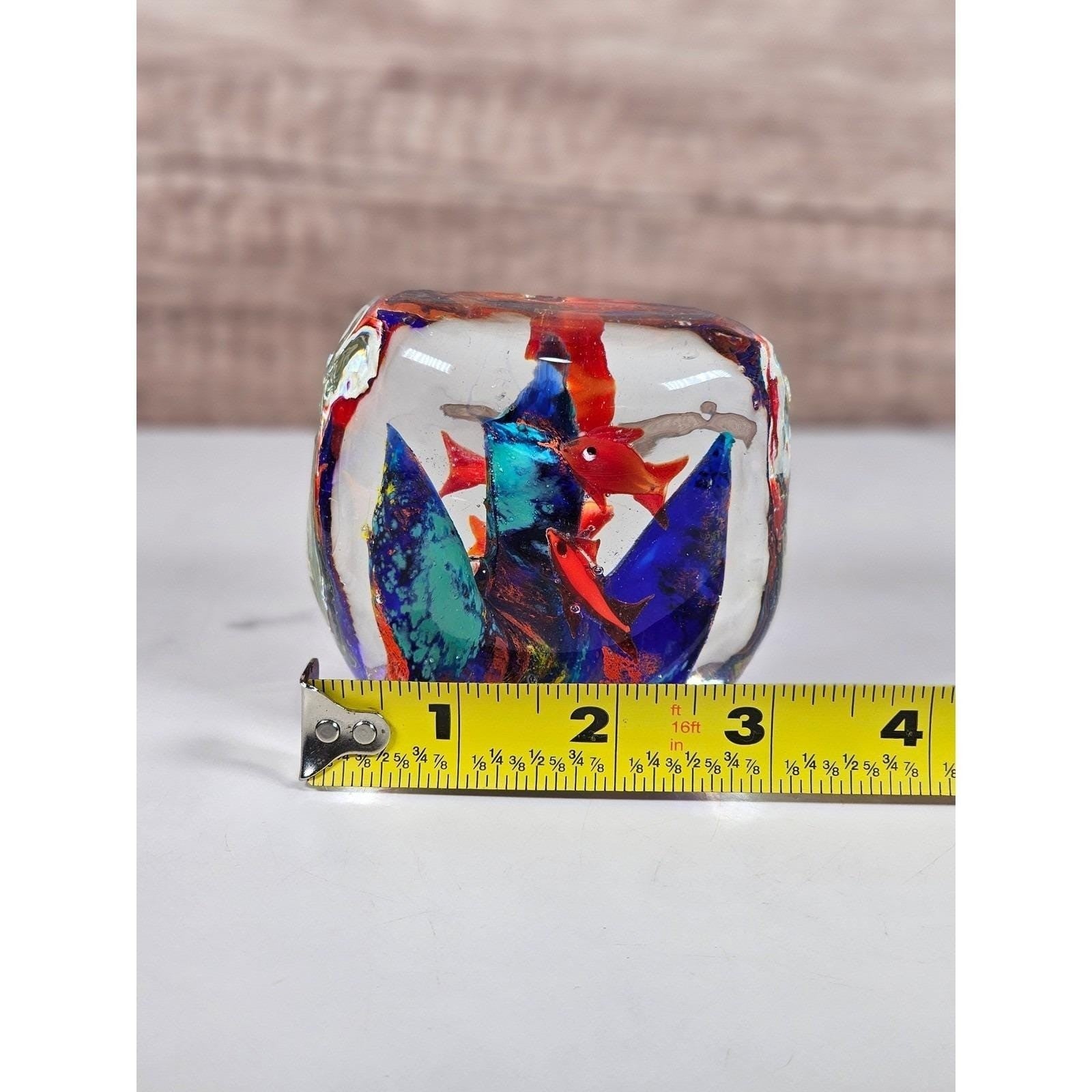 Vintage Art Glass Paperweight Red Fish Aquarium Coastal Decor
