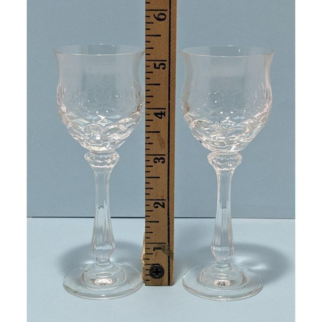 Crystal Cut Cordial Glasses Set of 2 Stemmed 5 Inch