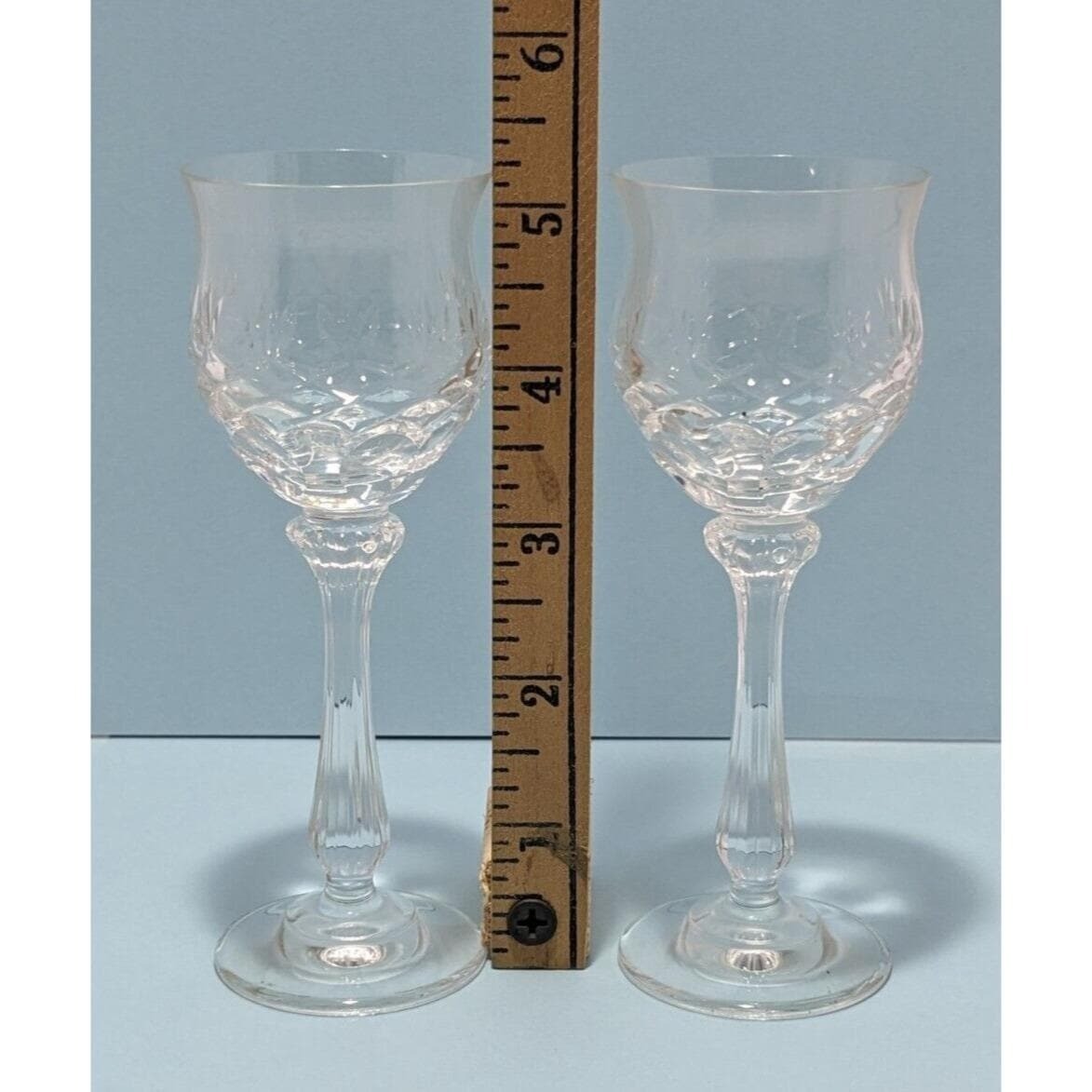 Crystal Cut Cordial Glasses Set of 2 Stemmed 5 Inch