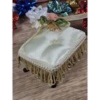 Vintage Miniature Satin Stool Ornament White Pearl Trim Dollhouse