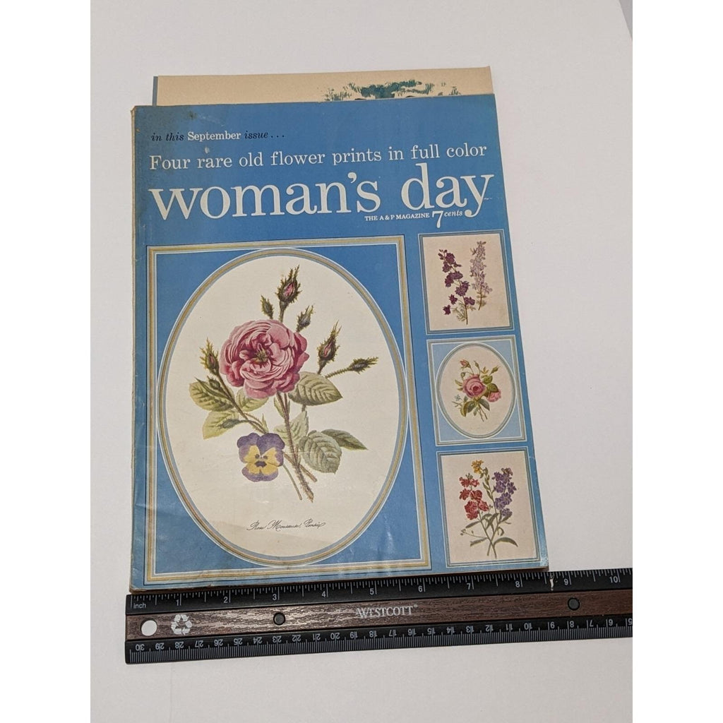 1954 Womans Day Magazine September Vintage Floral Prints Ephemera