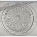 Vintage Pressed Glass Floral Cake Stand Round Serving Tray 13 Inch