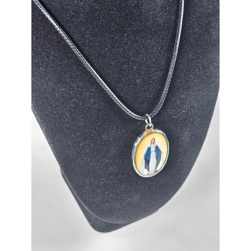 Vintage Amber Halo Madonna Pendant Necklace Religious Charm