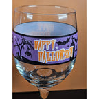Vintage Halloween Wine Glass with Purple Spooky Silhouette Band