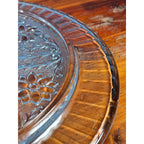 Vintage Pressed Glass Floral Cake Plate | 13" Clear Glass Serving Platter