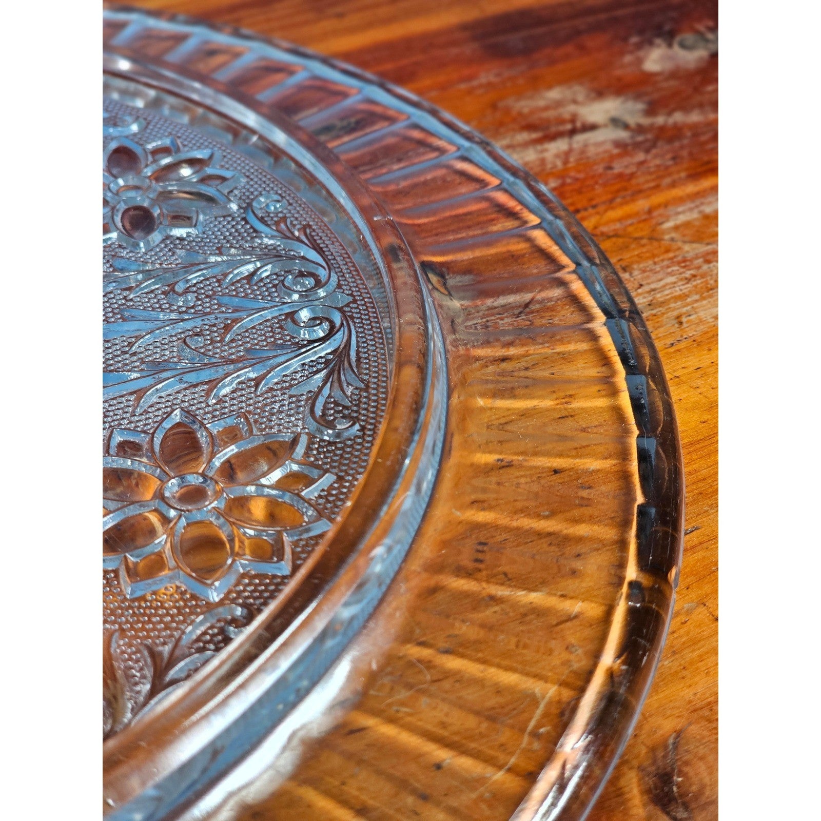 Vintage Pressed Glass Floral Cake Plate | 13" Clear Glass Serving Platter